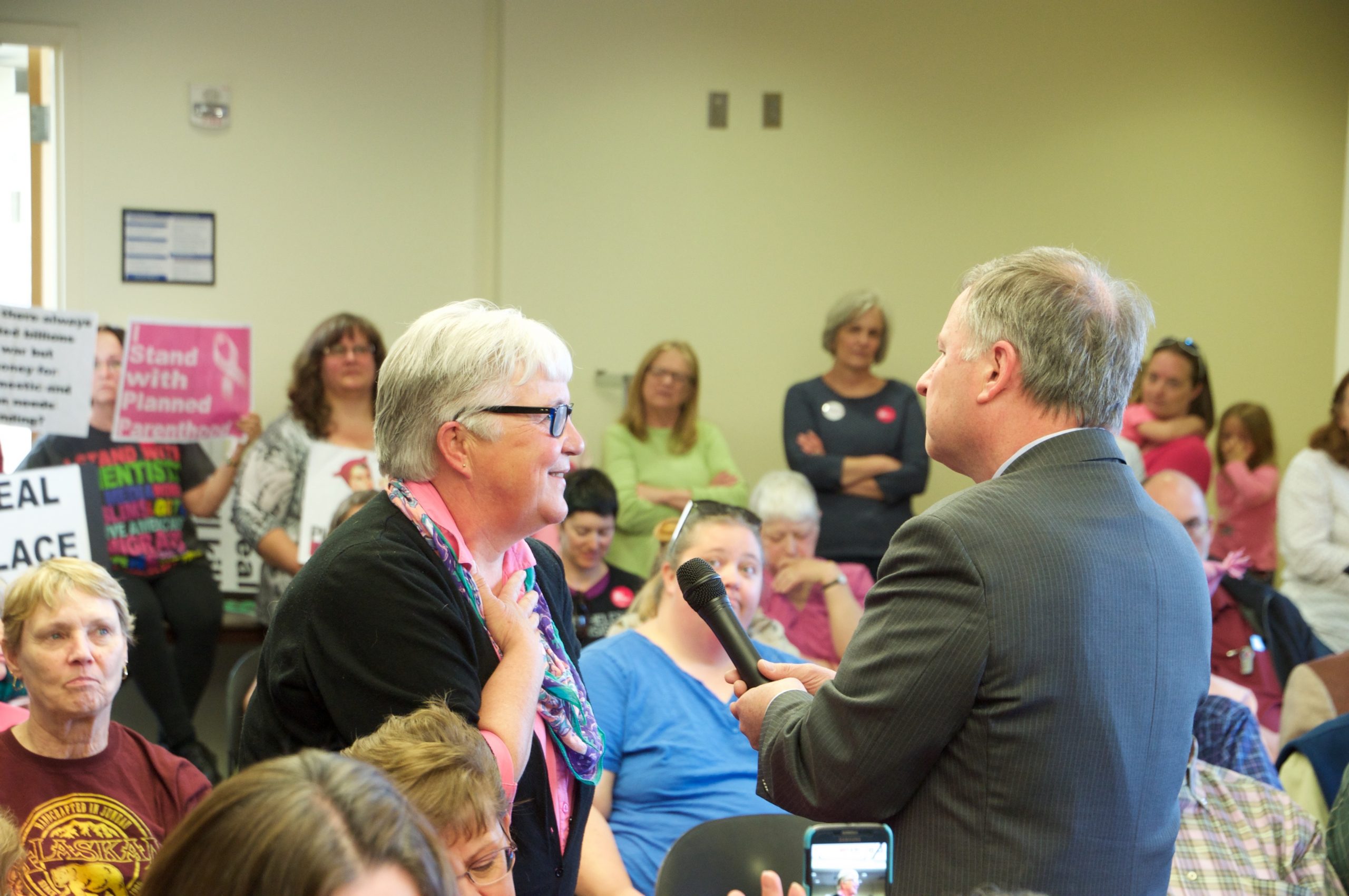 Congressman Doug Lamborn takes a question from a constituent at a town hall meeting in Colorado Springs.