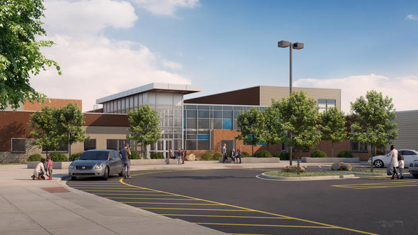 A rendering of the school drop-off zone after construction is complete at Hudson Elementary, it is estimated to be complete July, 2018.