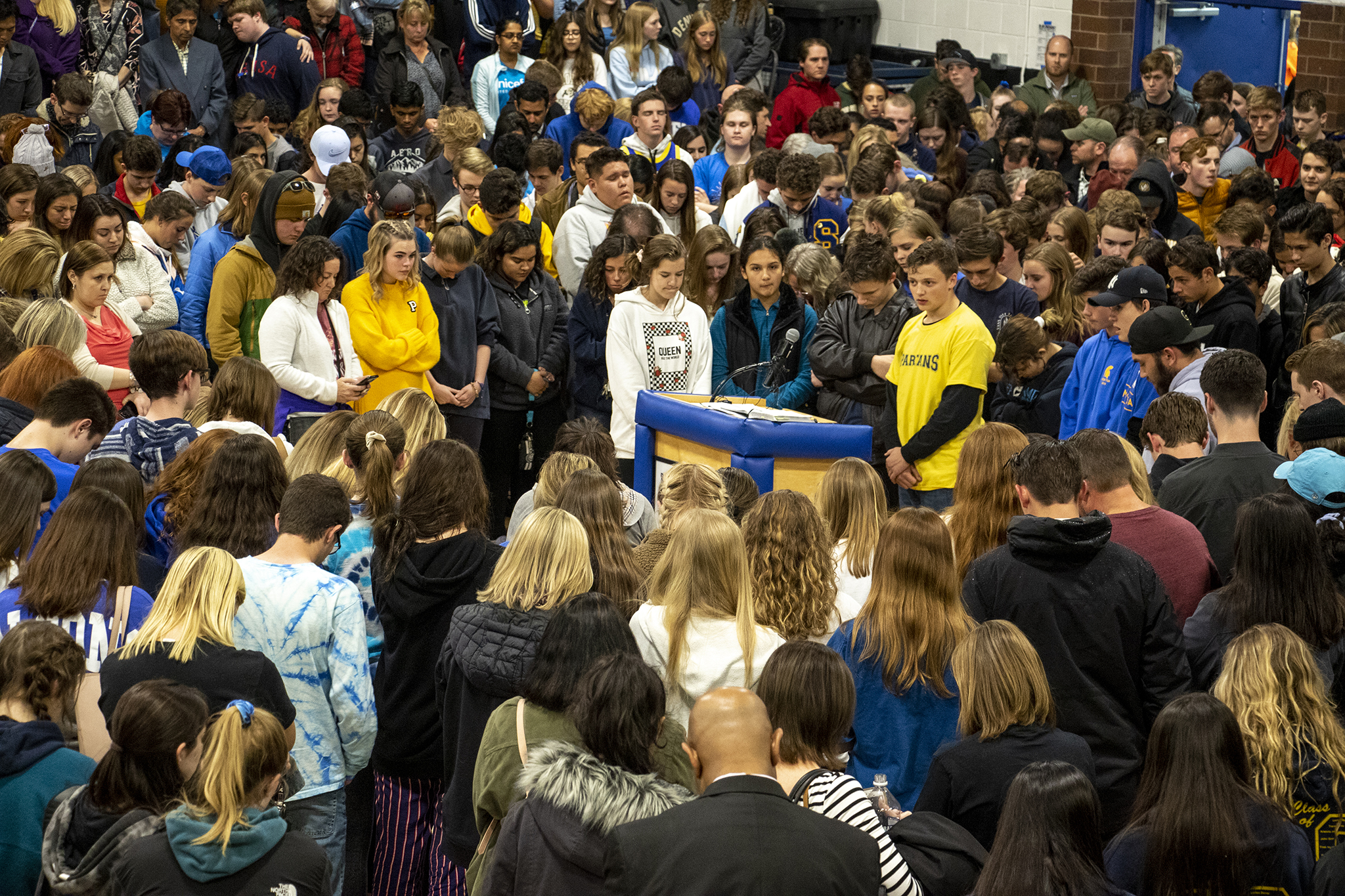 Photo: STEM School Highlands Ranch shooting vigil - students at mic