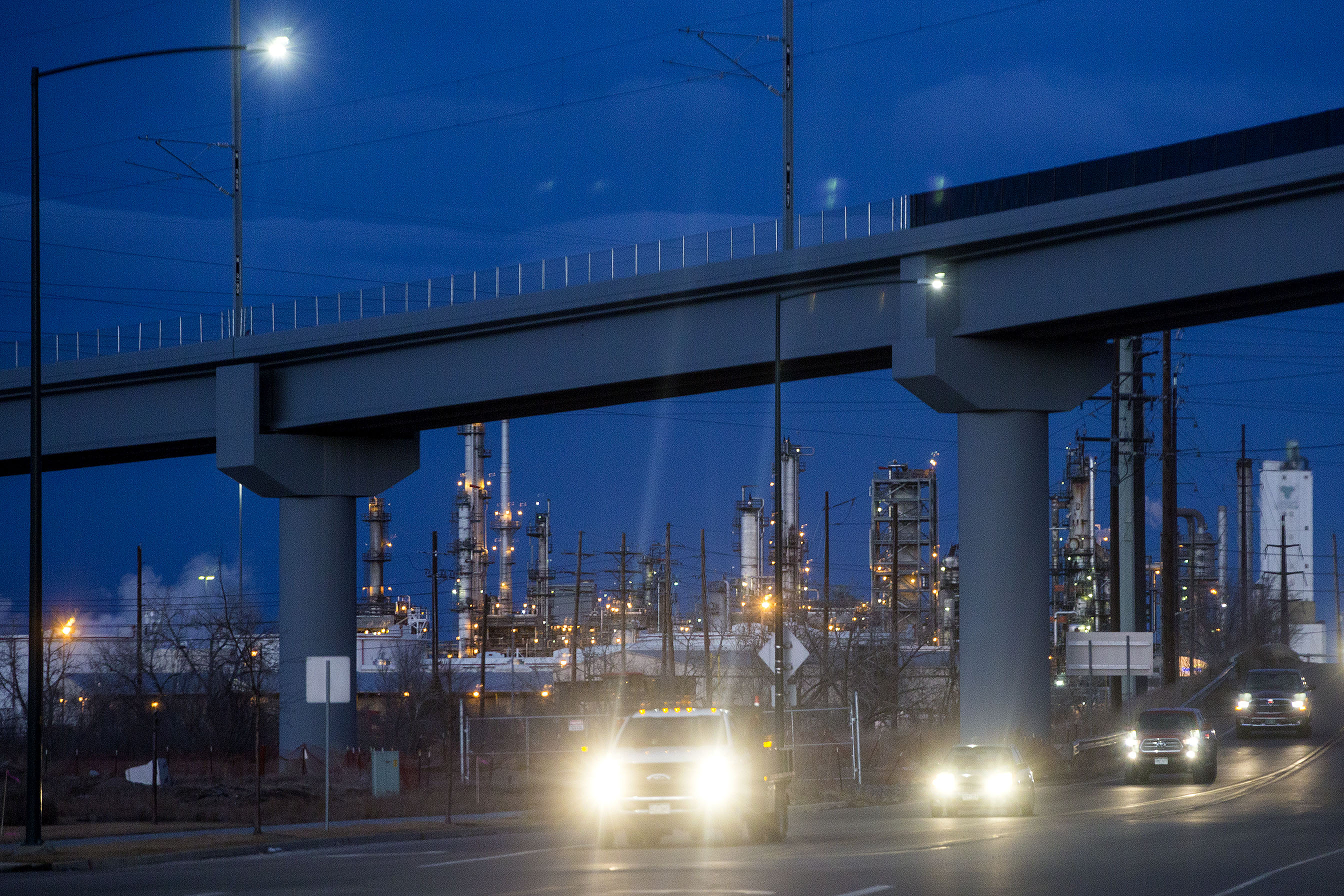 Photo: N Line RTD Commuter Rail Bridge With Refinery Night HV 20190124