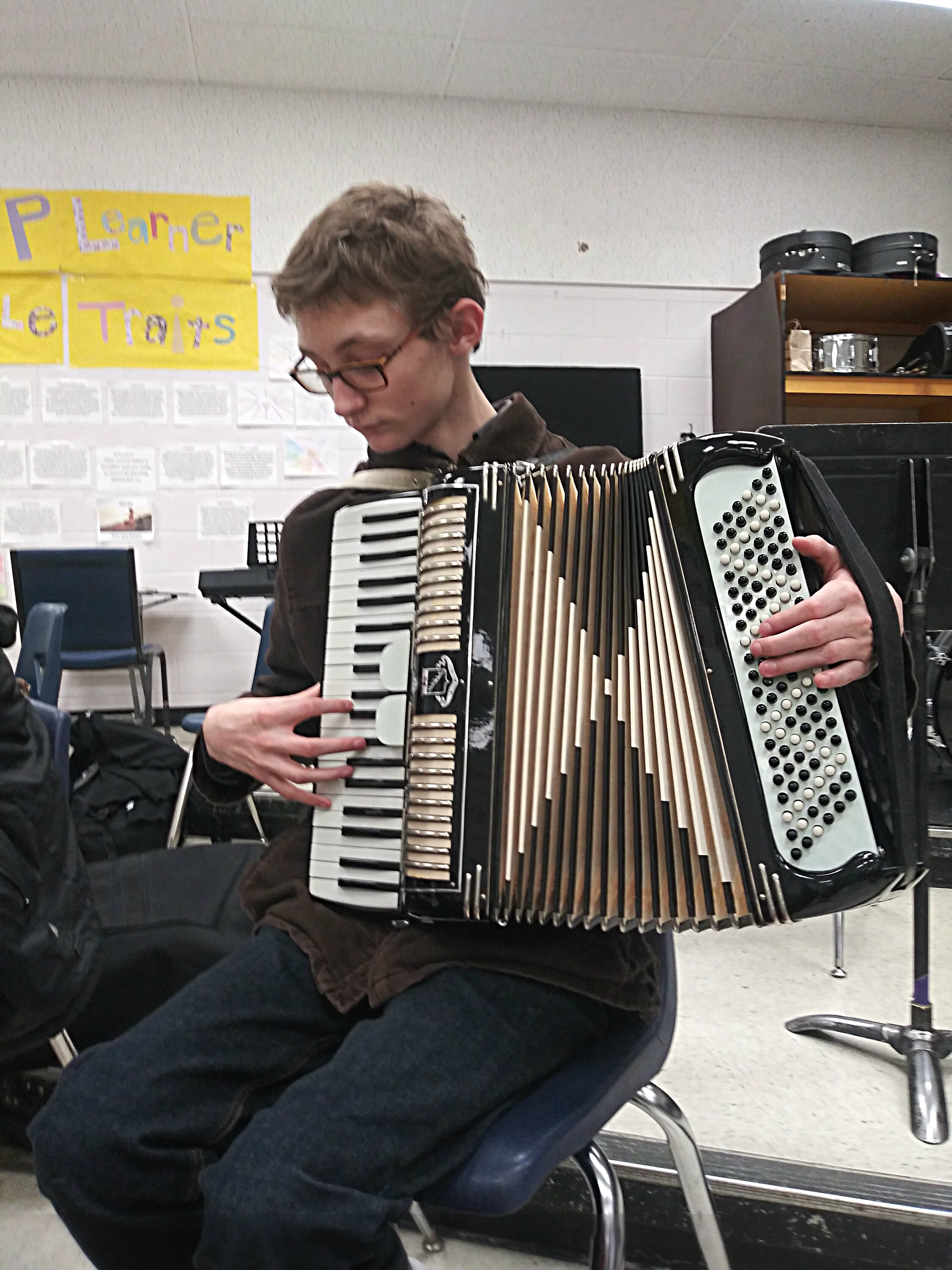 PHOTO Adam Fried plays accordion at Hamilton Middle School Colorado