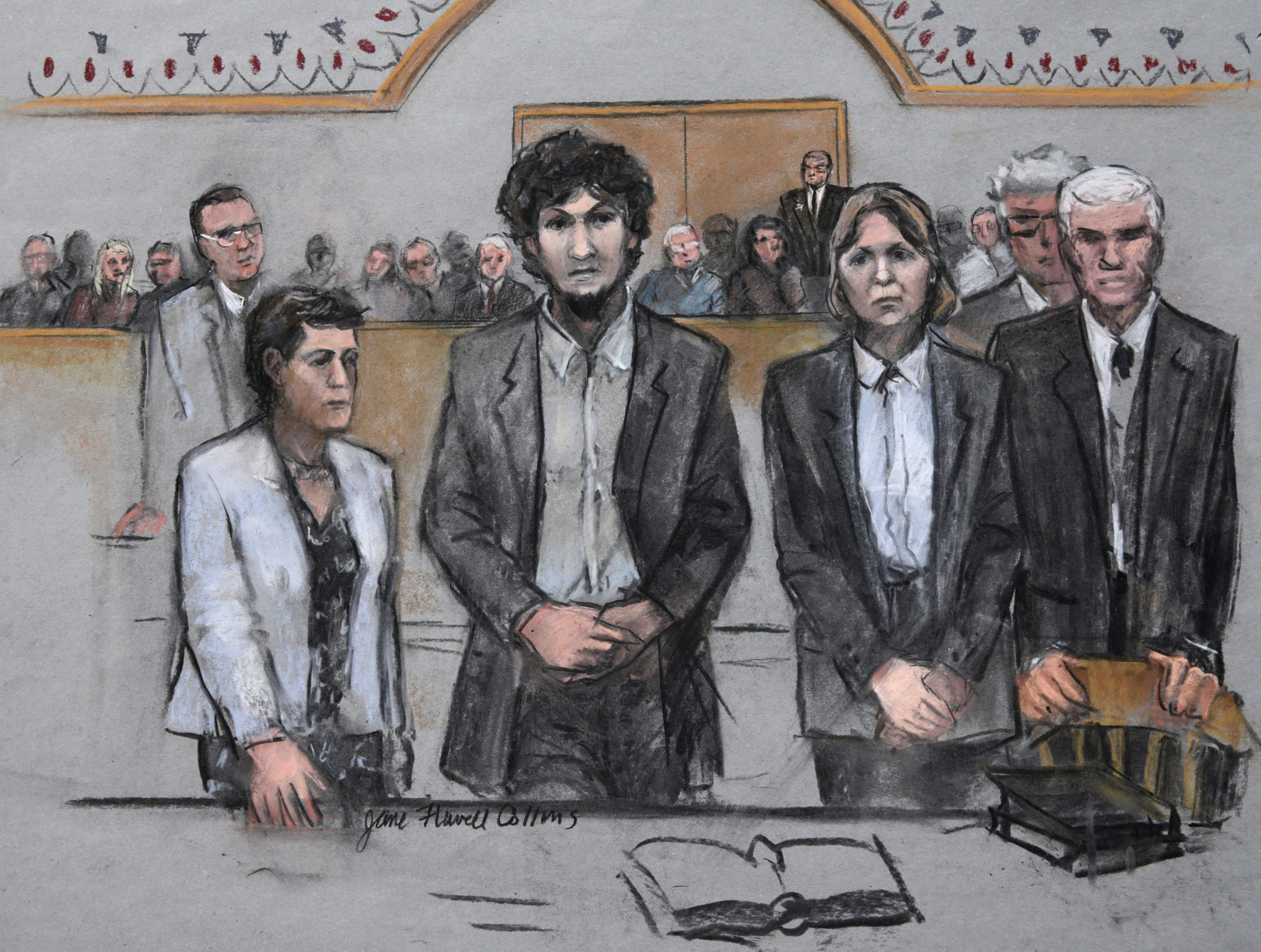 Photo: Boston Marathon bomber Dzhokhar Tsarnaev, sketch, sentencing (AP)