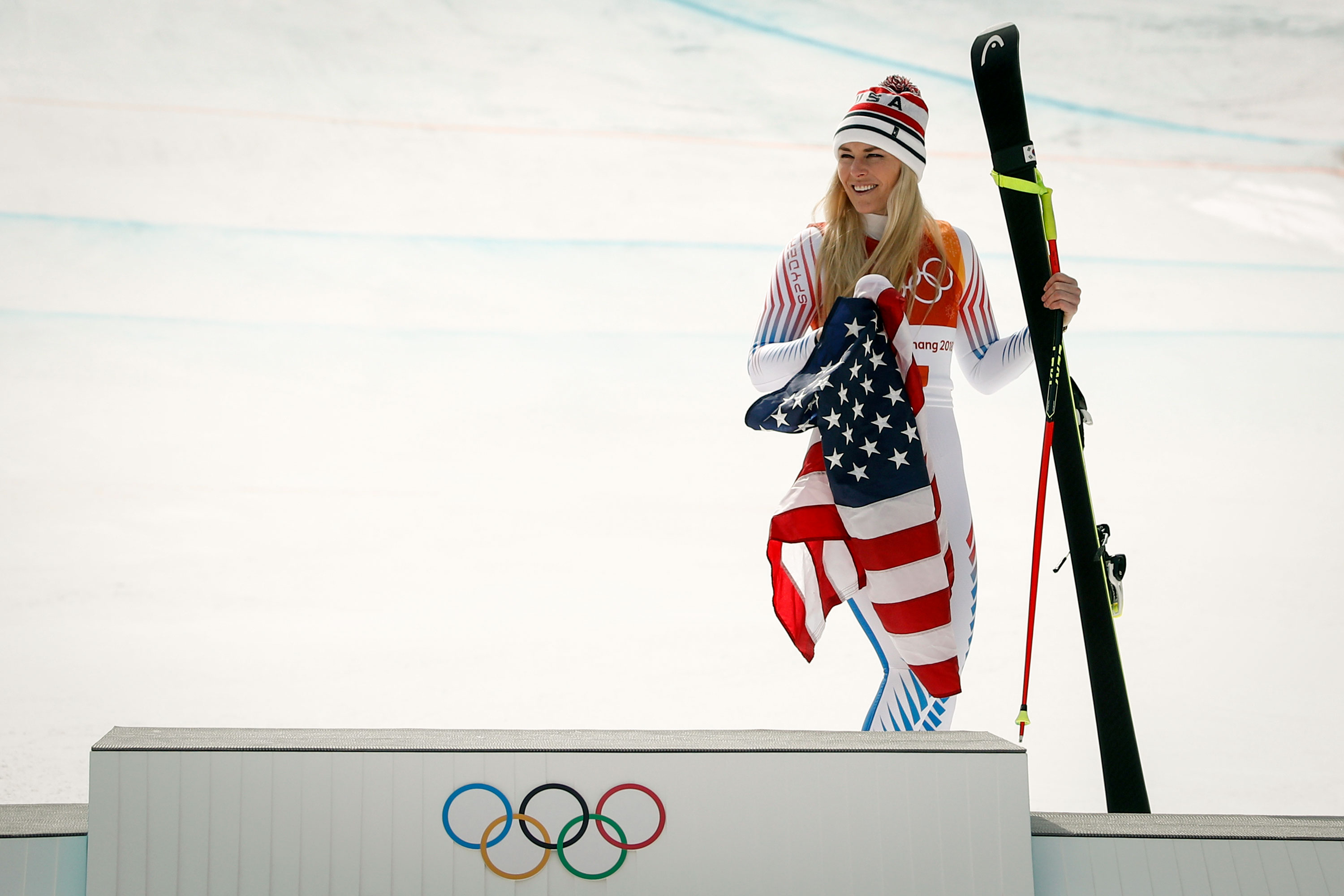 Photo: Pyeongchange Olympics Alpine Skiing | Vonn Podium - AP