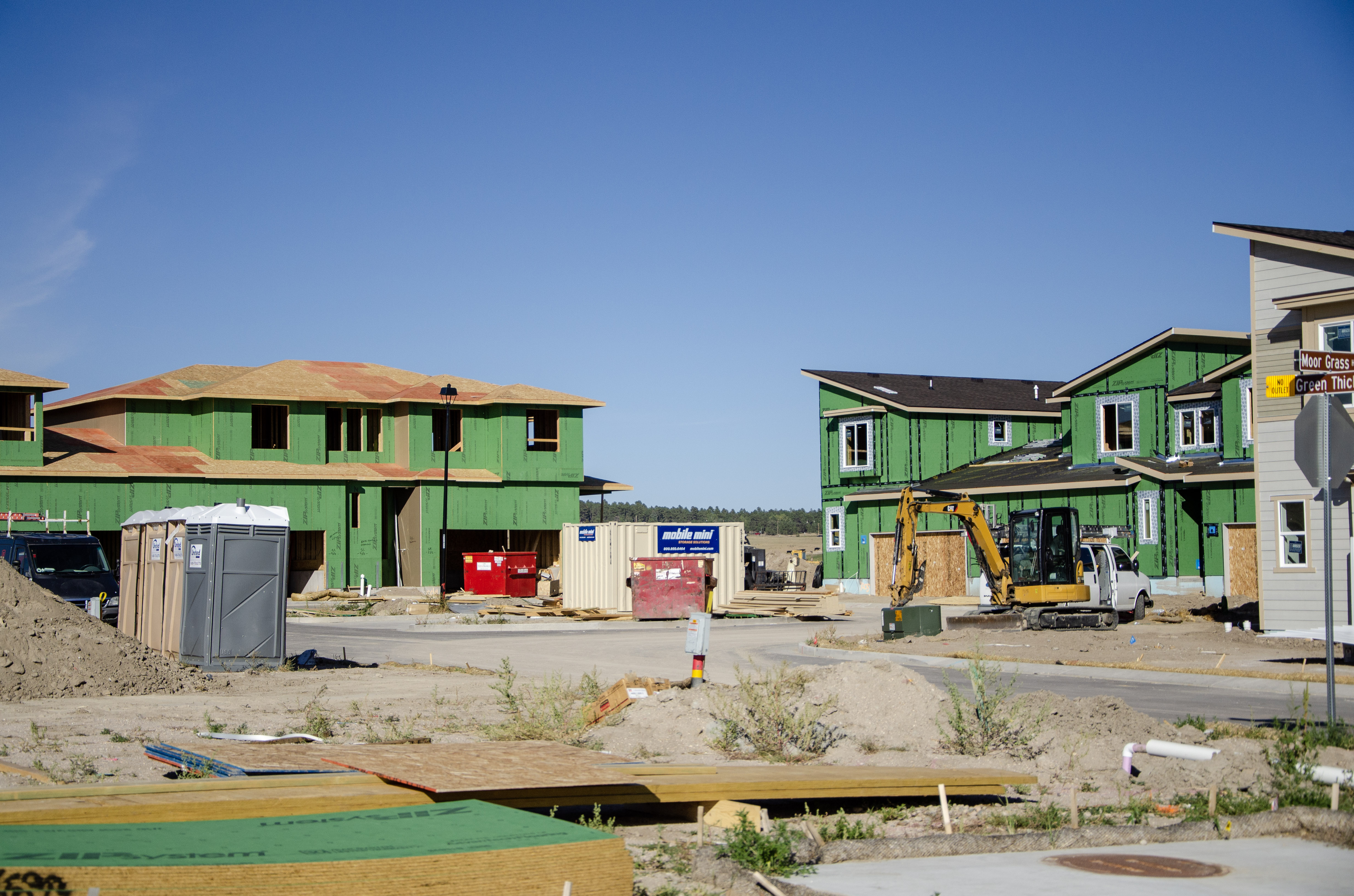 Construction on duplexes in the Wolf Ranch neighborhood of Colorado Springs is underway.