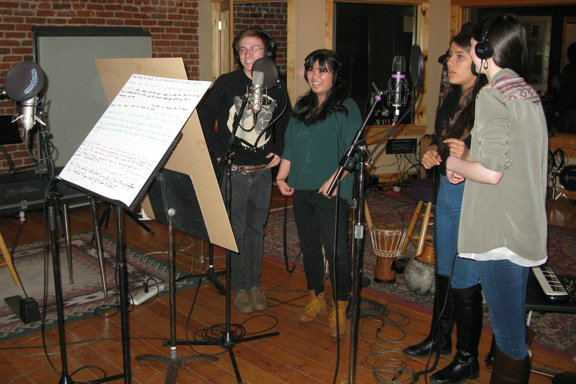 Photo: Failure Lab students record in studio 3-2