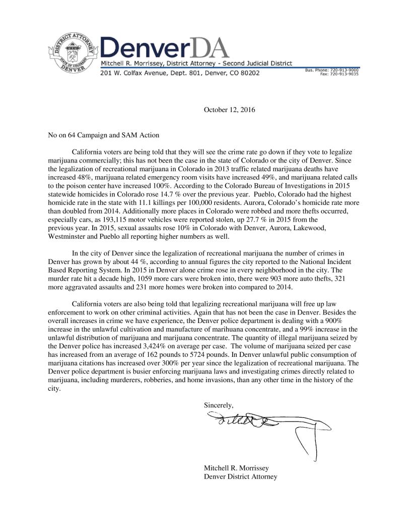 Mitch Morrissey Marijuana Letter