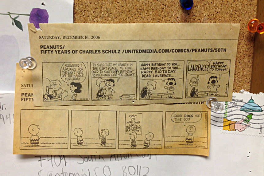 Photo: Peanuts strips on the CPR bulletin board