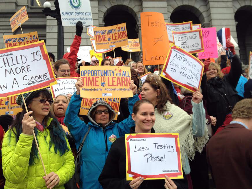 Photo: teachers at testing rally