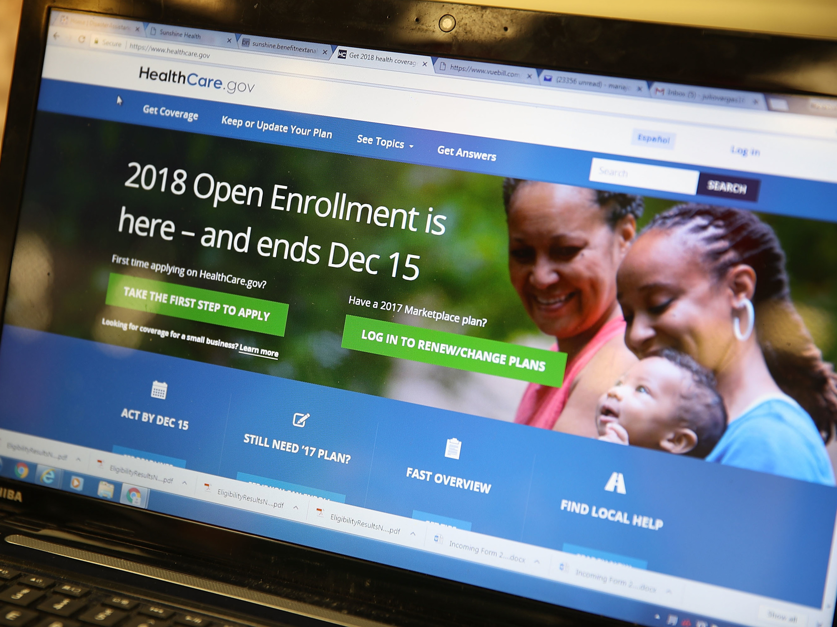 The homepage of the Affordable Care Act exchange on Nov. 1, 2017 in Miami. The open enrollment period to sign up for a health plan on HealthCare.gov runs through Dec. 15; several states with their own health care exchanges have later deadlines.