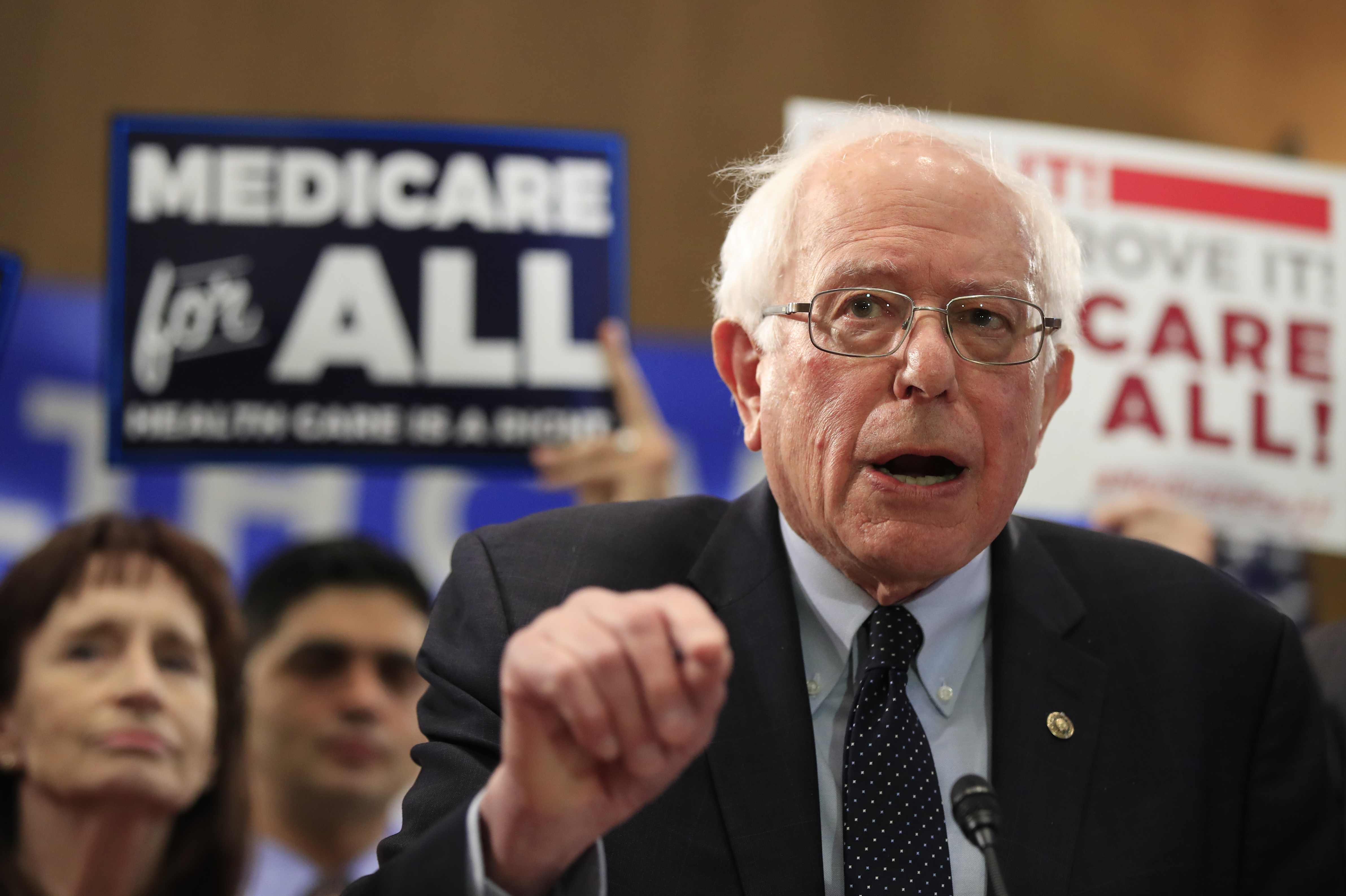 Sen. Bernie Sanders, I-Vt., introduces the Medicare for All Act of 2019, on Capitol Hill in Washington, Wednesday, April 10, 2019.