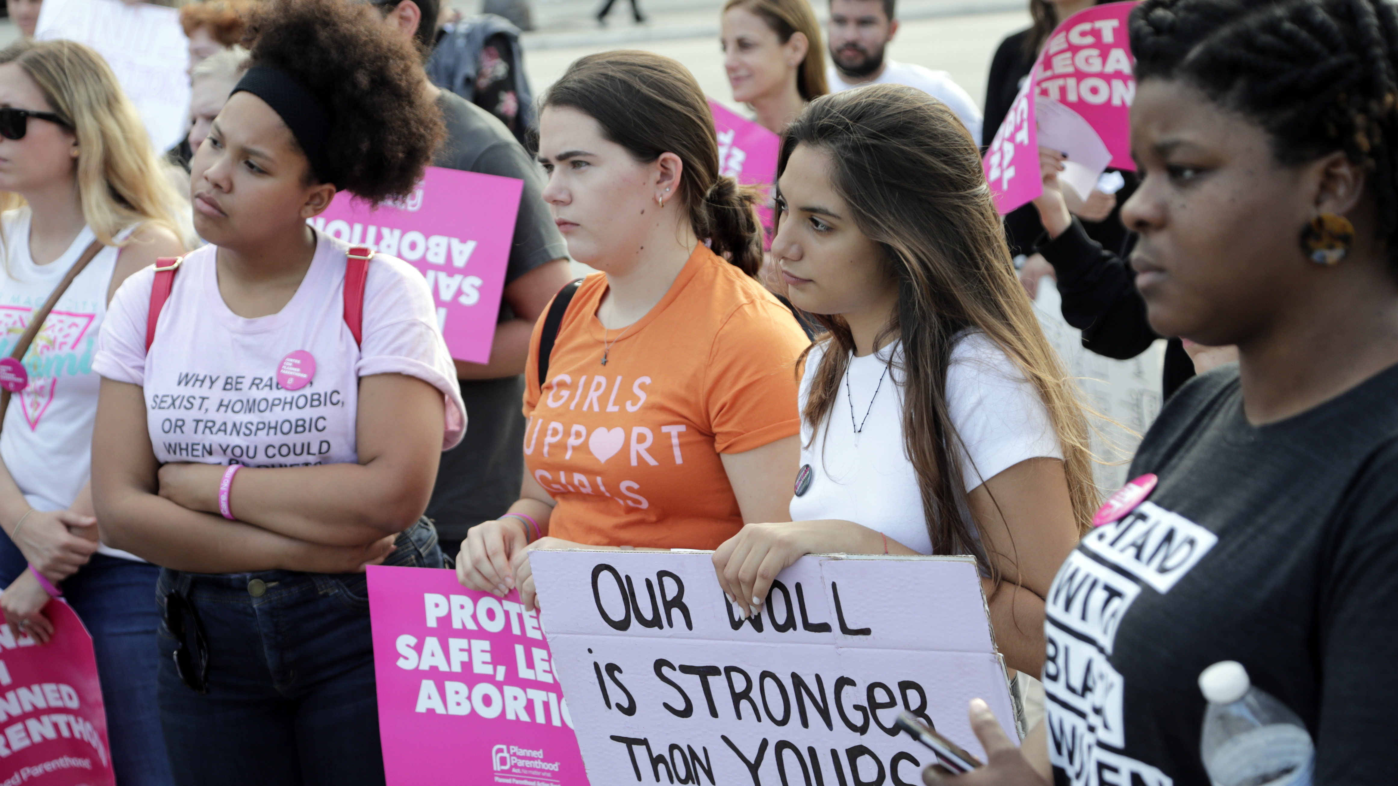 Demonstrators listen to speeches during a rally in support of abortion rights on Thursday in Miami.