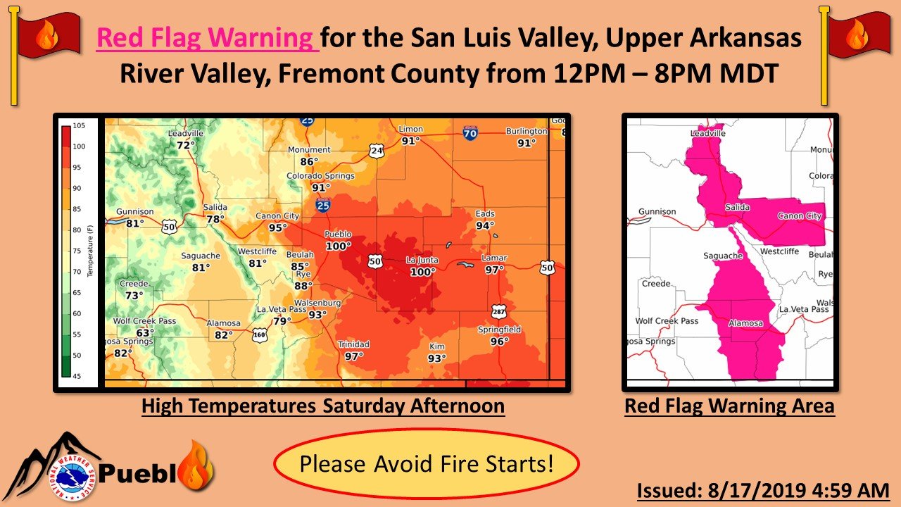Red Flag Warning Colorado&#039;s High Country on Saturday, Aug. 17, 2019.