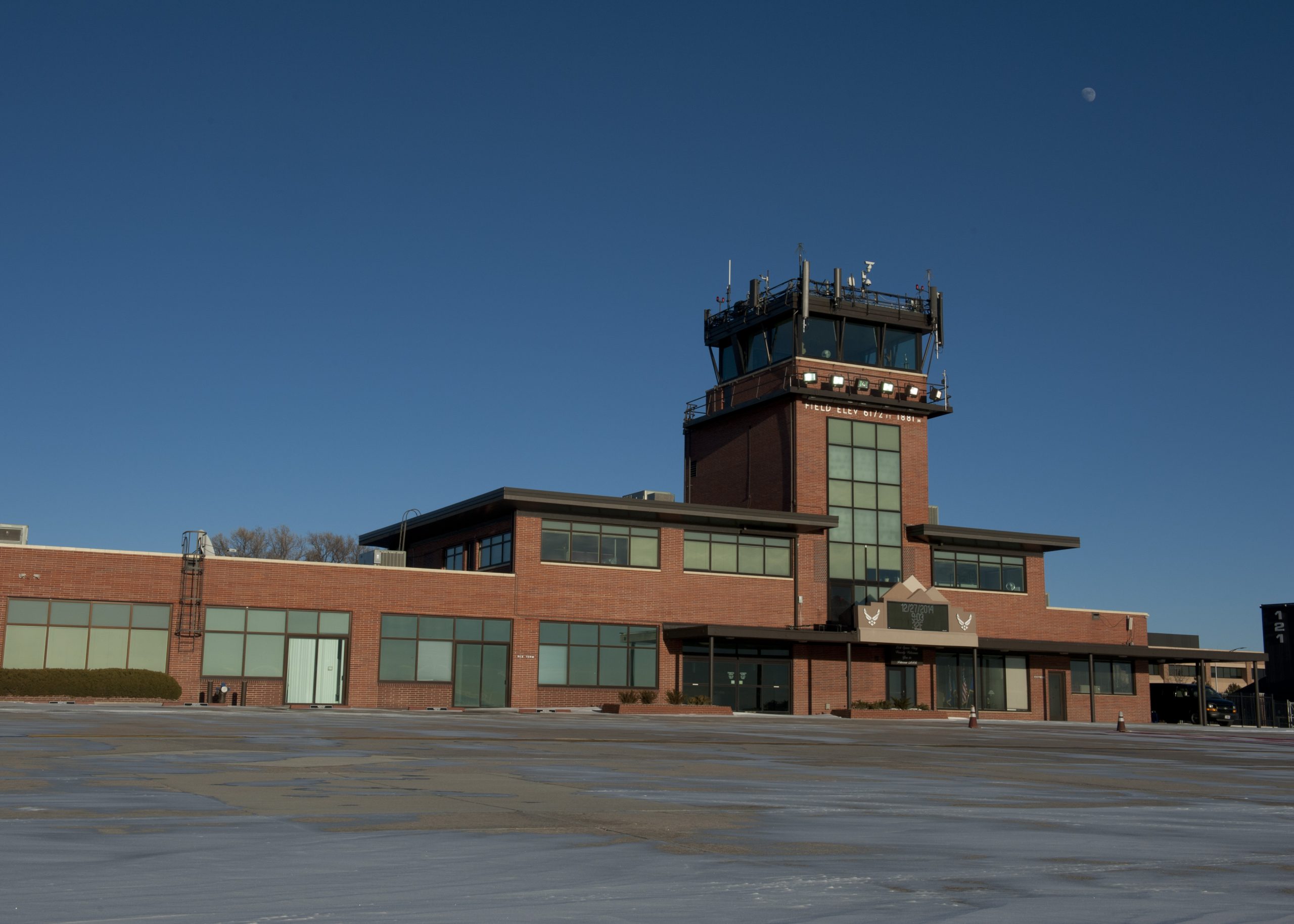 The traffic control tower at Peterson airfield. 
