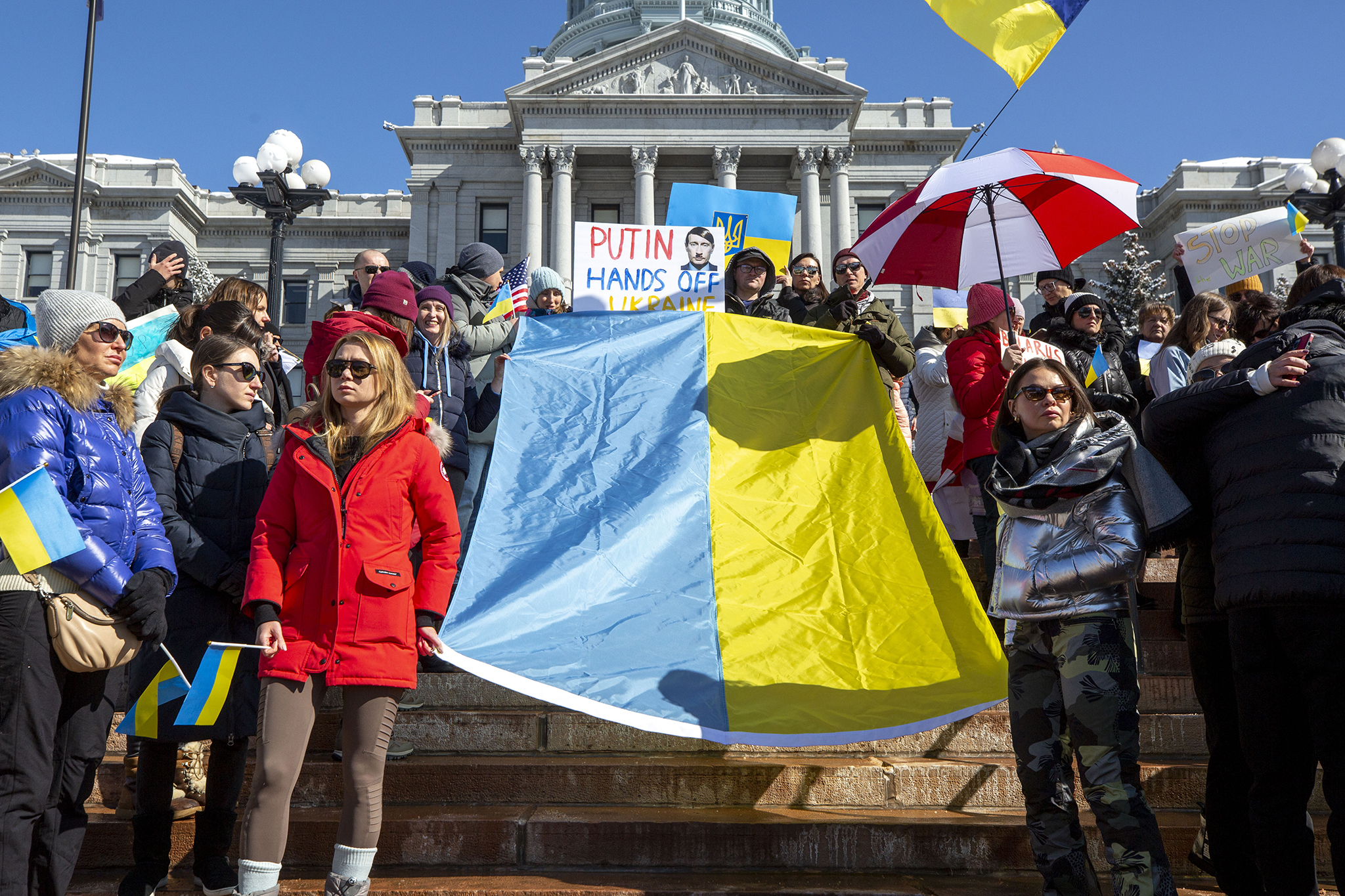 A rally for Ukraine on the Colorado Capitol steps. Feb. 24, 2022.