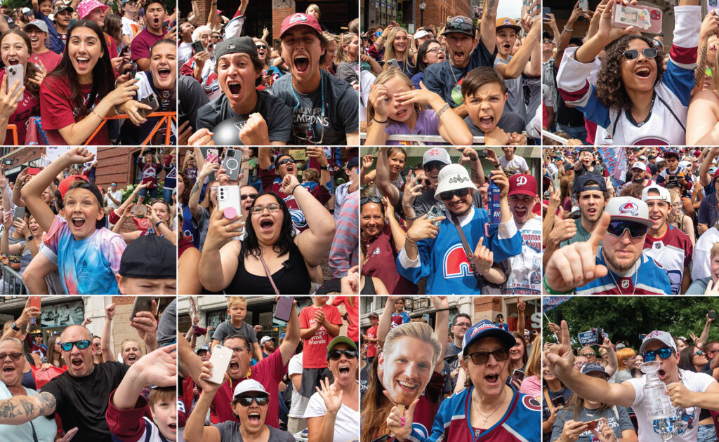 Avs players celebrate with fans during Stanley Cup Championship