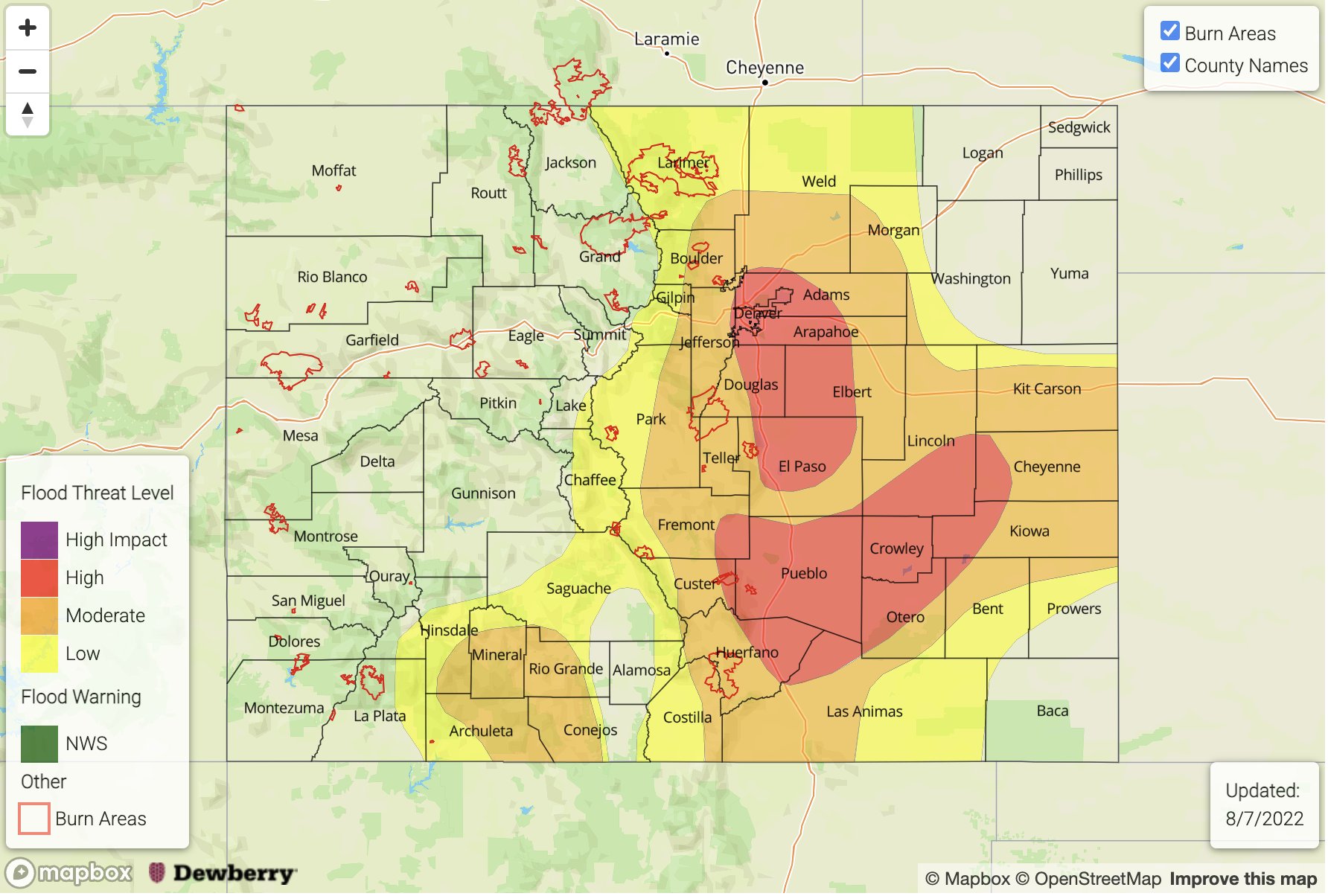 Flood risk for Denver metro and I25 corridor Sunday afternoon