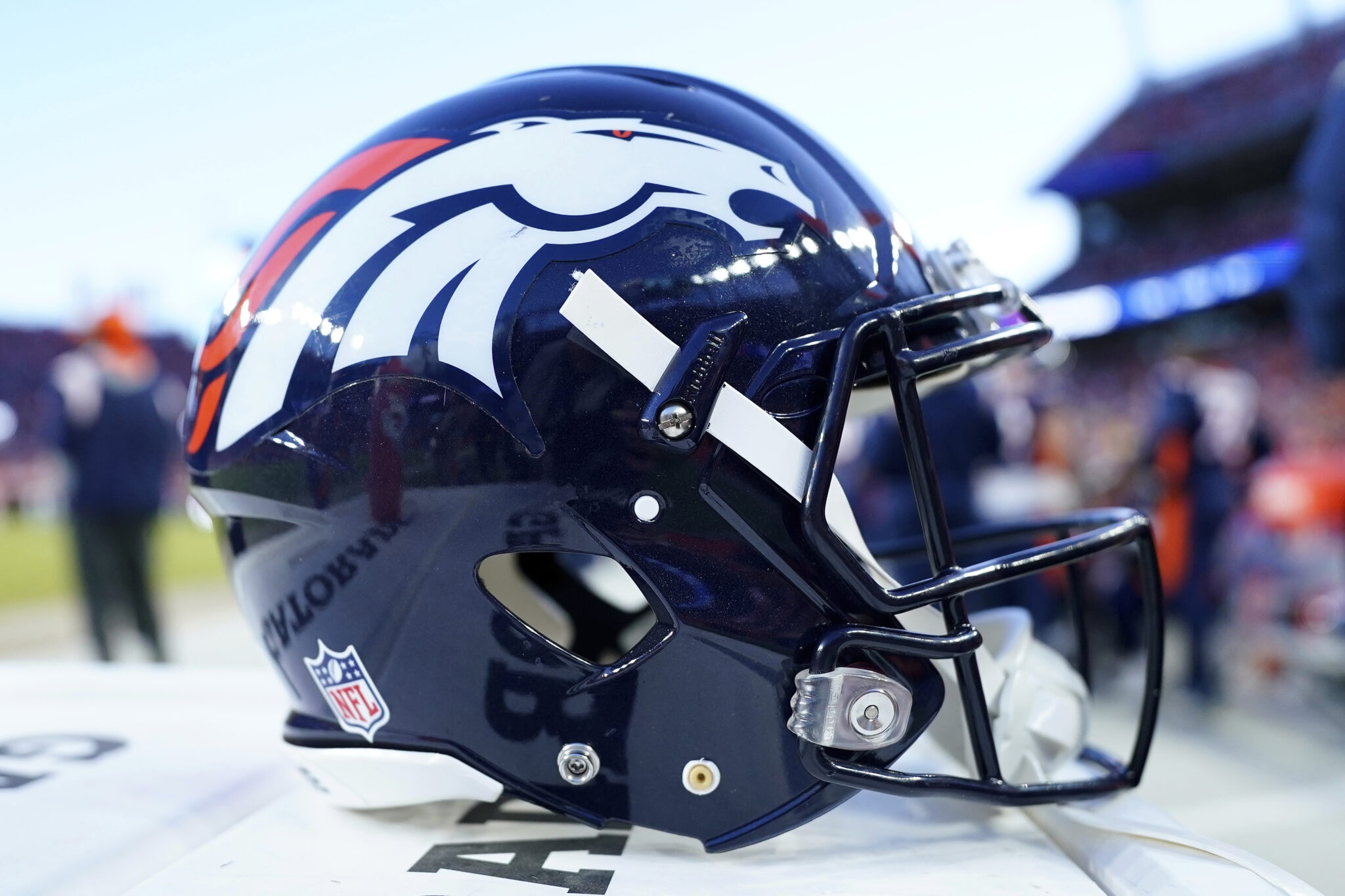 bronco football helmet for turkeys Denver Broncos Salute to Service 2025 Version 4 Mini Speed kind rainbow gradation using a quick torch Denver Broncos Riddell SpeedFlex Helmet