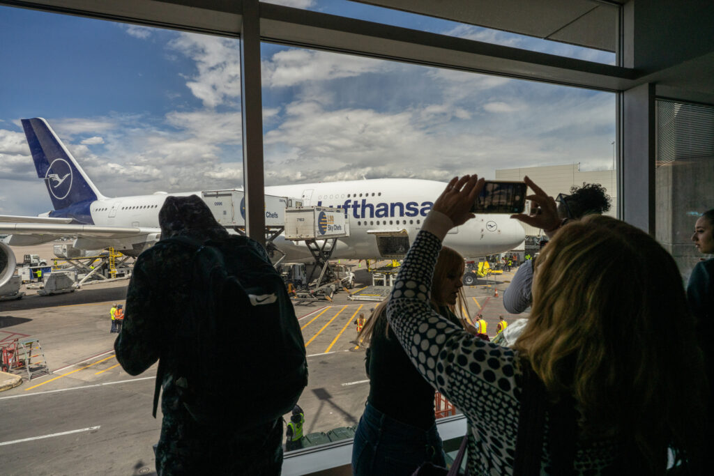 Lufthansa German Airlines A380 Lands At Denver Airport