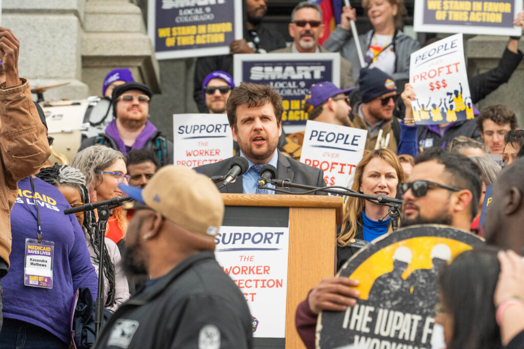 Union supporters rally on the west steps of the Colorado Capitol