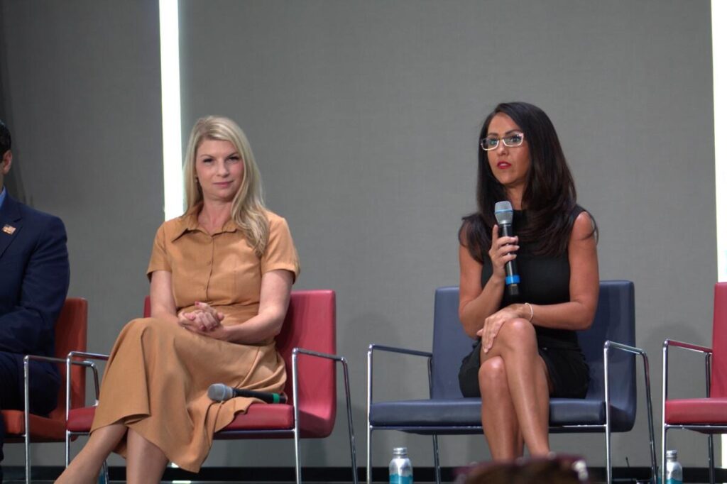 Rep. Brittany Pettersen (left) and Rep. Lauren Boebert (right)