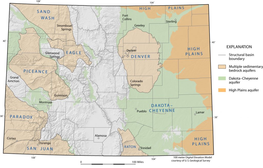 map of Colorado’s consolidated sedimentary rock aquifers
