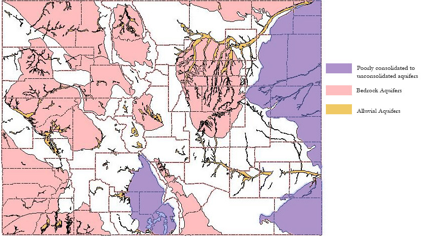map of colorado uses colors to identify different types of aquifers