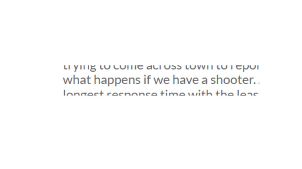 A document screen shot that says "what happens if we have a school shooter."